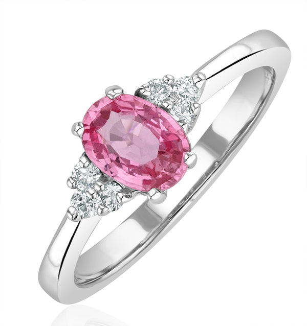 18K White Gold 0.85ct Pink Sapphire and 0.12ct Diamond Ring